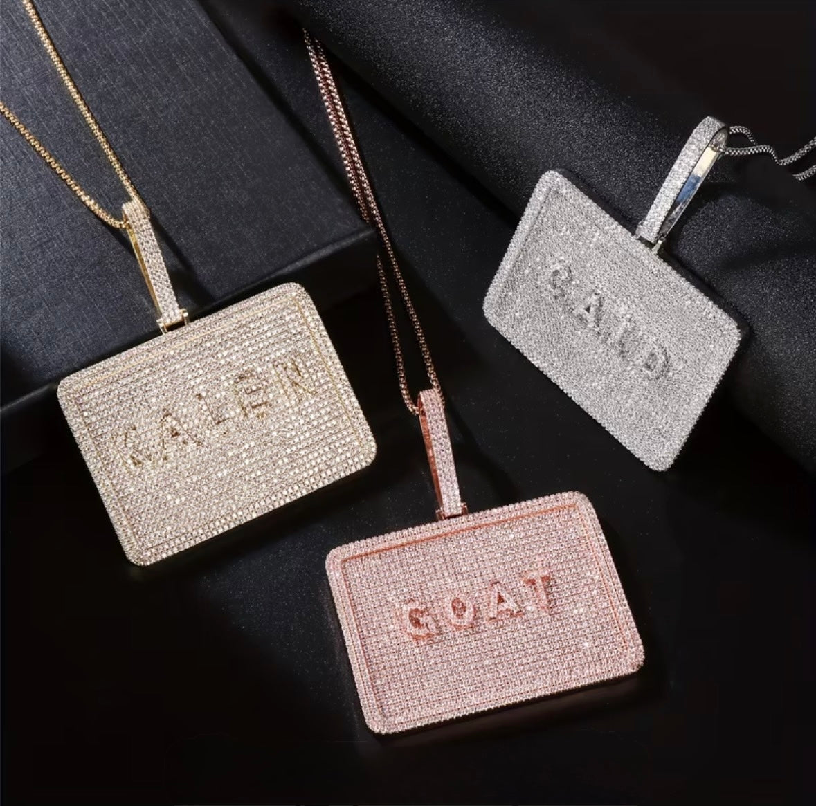 Customs name neckless dog tags iced zirconia pendant