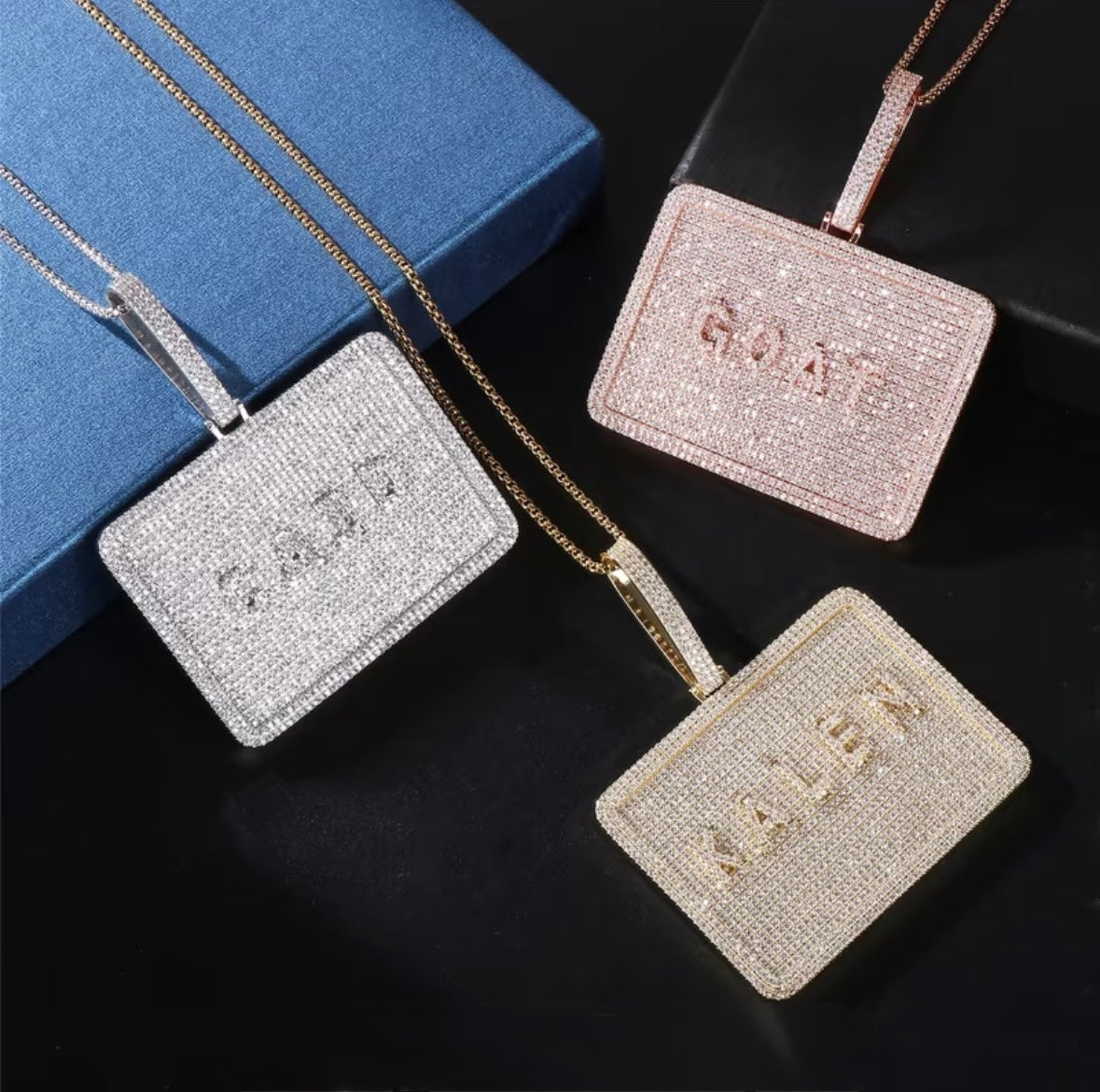 Customs name neckless dog tags iced zirconia pendant