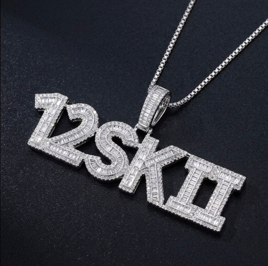 Cubic letter costume pendant with chain