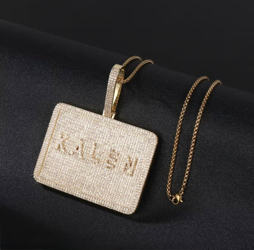 Customs name neckless dog tags iced zirconia pendant